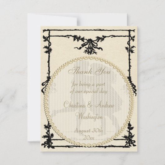 ビクトリアンな子供のシルエットの結婚は感謝していしています サンキューカード (裏面)