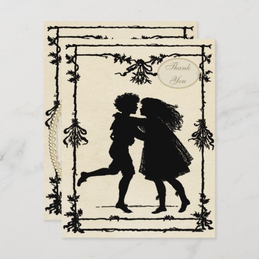 ビクトリアンな子供のシルエットの結婚は感謝していしています サンキューカード (正面/裏面)