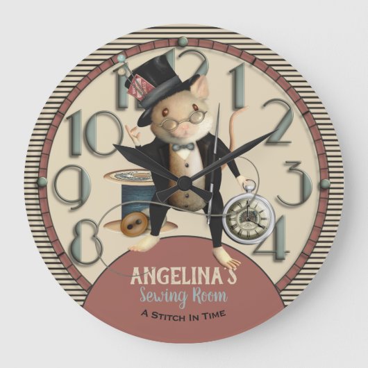 ビクトリアンな帽子屋のマウスの裁縫部屋 ラージ壁時計 (正面)