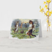 ビクトリアンな猫のサッカーマッチのメッセージカード カード (黄色い花)