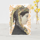 ビクトリアンな美しい-挨拶状-ダマスク織パターン カード (黄色い花)