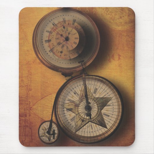 ビクトリアンな自転車のSteampunkの行く時間時計 マウスパッド (正面)