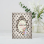 ビクトリアンな花のカップケーキの英国のお茶会 招待状 (スタンド正面)