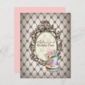 ビクトリアンな花のカップケーキの英国のお茶会 招待状 (正面/裏面)