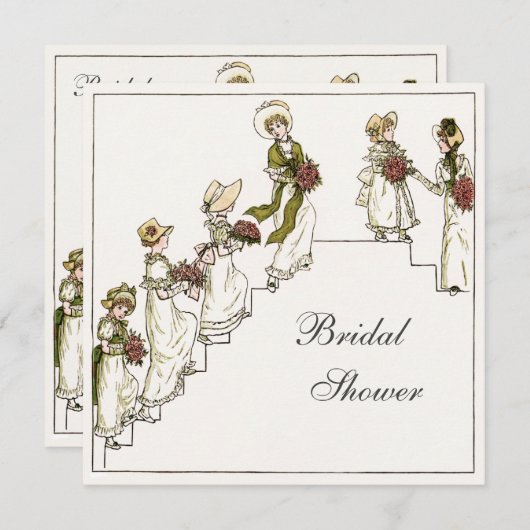ビクトリアンな花嫁および新婦付添人のブライダルシャワー 招待状 (正面/裏面)