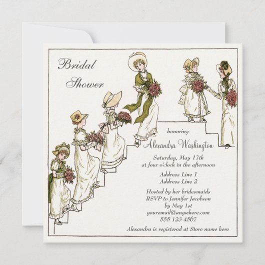 ビクトリアンな花嫁および新婦付添人のブライダルシャワー 招待状 (裏面)