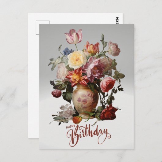 ビクトリアンな花瓶の花の誕生日おめでとう ポストカード (正面/裏面)