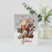 ビクトリアンな花瓶の花 お誕生日おめでとう ポストカード (スタンド正面)