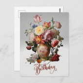 ビクトリアンな花瓶の花 お誕生日おめでとう ポストカード (正面/裏面)