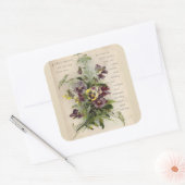 ビクトリアンな詩の灰色の紫色のパンジーのステッカー スクエアシール (封筒)