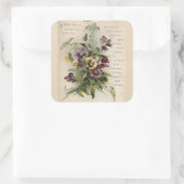 ビクトリアンな詩の灰色の紫色のパンジーのステッカー スクエアシール (バッグ)