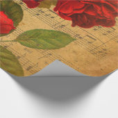 ビクトリアンな音楽シートの水彩画のばら色の壁紙 ラッピングペーパー (角)