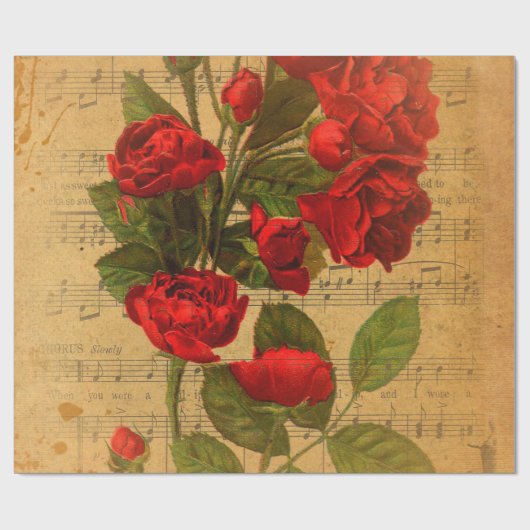 ビクトリアンな音楽シートの水彩画のばら色の壁紙 ラッピングペーパー (フラット)