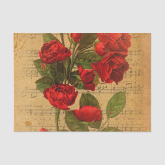 ビクトリアンな音楽シートの水彩画のばら色の壁紙 薄葉紙 (正面)