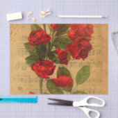 ビクトリアンな音楽シートの水彩画のばら色の壁紙 薄葉紙 (クラフト)