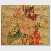 ビクトリアンな音楽シートの水彩画の花の壁紙 ラッピングペーパー (フラット)