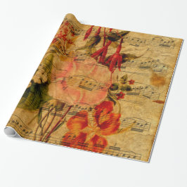 ビクトリアンな音楽シートの水彩画の花の壁紙 ラッピングペーパー