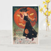 ビクトリアンな魔法使いのダンスのハロウィンの挨拶状 カード (黄色い花)