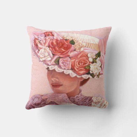 ビクトリアンなArt Pillow女性花のヴィンテージのばら色の帽子 クッション (裏面)