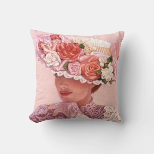 ビクトリアンなArt Pillow女性花のヴィンテージのばら色の帽子 クッション (正面)