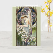 ビクトリアンの天使とヴィンテージのイースターリリーの花 カード (黄色い花)