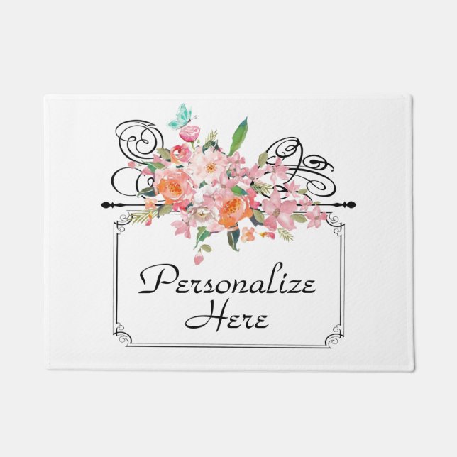 ビクトリアンぶら下がったフローラ結婚徴候 ドアマット (正面)