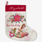 ビクトリアンアンティークロッキングホース&ポインセチア ラージクリスマスストッキング (正面)