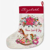 ビクトリアンアンティークロッキングホース&ポインセチア ラージクリスマスストッキング (裏面)