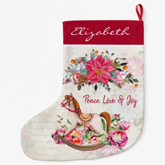 ビクトリアンアンティークロッキングホース&ポインセチア ラージクリスマスストッキング (裏面)