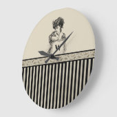 ビクトリアンイニシャル看板付きストライプ女性 ラージ壁時計 (傾斜)