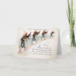 ビクトリアンウサギの自転車クリスマスカード シーズンカード
