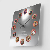 ビクトリアンエナメル ミニチュア犬の肖像画 白 スクエア壁時計 (傾斜)