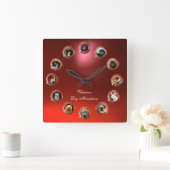 ビクトリアンエナメル ミニチュア犬の肖像画 赤いルビー スクエア壁時計 (ホーム)