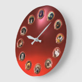 ビクトリアンエナメル / ミニチュア犬の肖像画, 赤 ラージ壁時計 (傾斜)