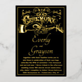 ビクトリアンエレガントタイポグラフィブラック金ゴールド結婚ズ 箔招待状 (正面)