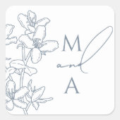 ビクトリアンエレガントダスティブルーモダン結婚ズ スクエアシール (正面)