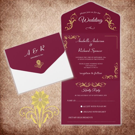 ビクトリアンエレガント結婚の オールインワン招待状