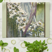 ビクトリアンエンジェルとヴィンテージのイースターリリーの花 キッチンタオル (折り畳み)