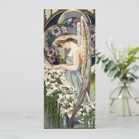 ビクトリアンエンジェルとヴィンテージのイースターリリーの花 招待状 (スタンド正面)