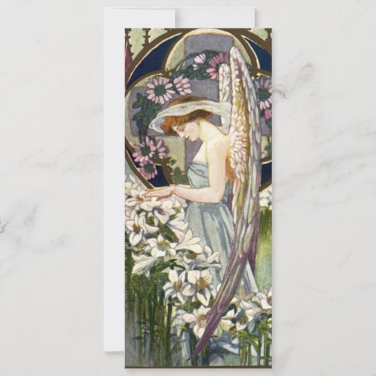 ビクトリアンエンジェルとヴィンテージのイースターリリーの花 招待状 (正面)