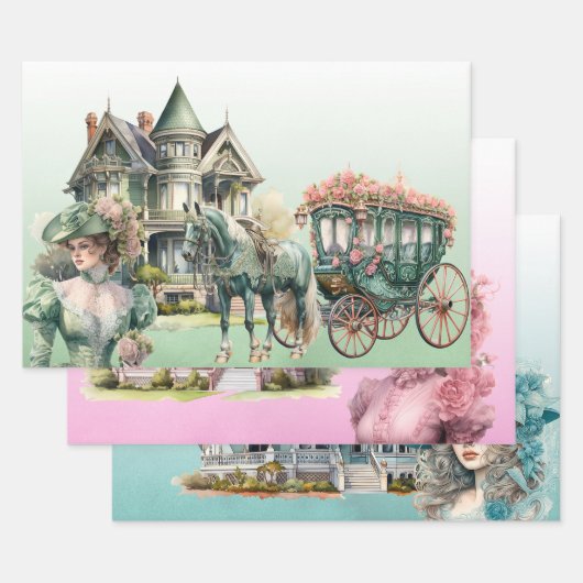 ビクトリアンギフト用ラップセット3 ラッピングペーパーシート (セット)