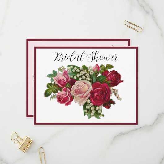 ビクトリアンクラシックバラリリーバレーブライダルシャワー インビテーションポストカード (正面/裏面インサイチュ)