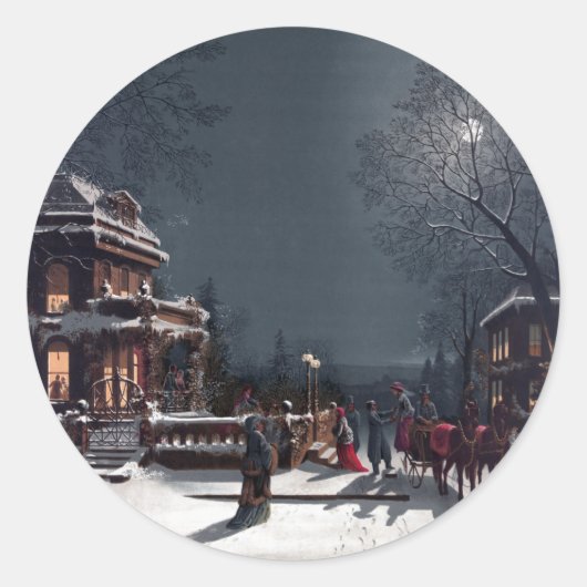 ビクトリアンクリスマスイブパーティー冬季馬車 ラウンドシール (正面)
