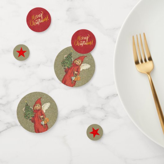 ビクトリアンクリスマスエンジェルリトルツリーレッドスターズ コンフェッティ (グループ)