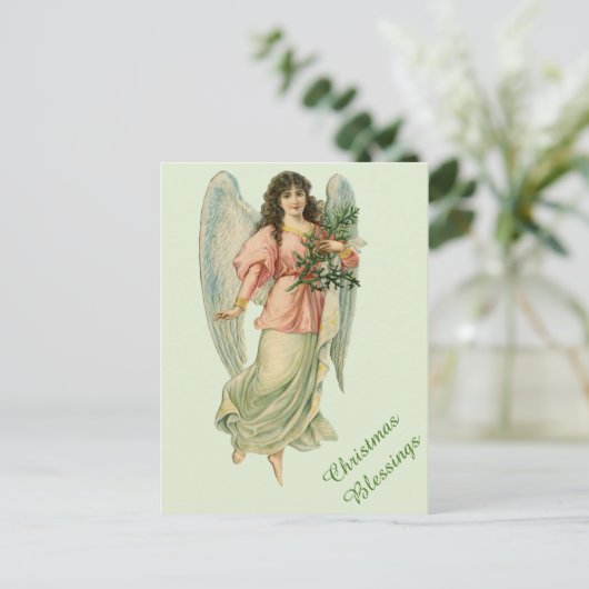 ビクトリアンクリスマスエンジェルヴィンテージ恵み シーズンポストカード (スタンド正面)