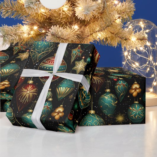 ビクトリアンクリスマスオーナメントと金ゴールドアクセント ラッピングペーパー (クリスマス)