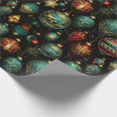 ビクトリアンクリスマスオーナメントと金ゴールドアクセント ラッピングペーパー (角)