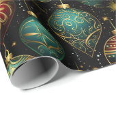 ビクトリアンクリスマスオーナメントと金ゴールドアクセント ラッピングペーパー (ロールコーナー)