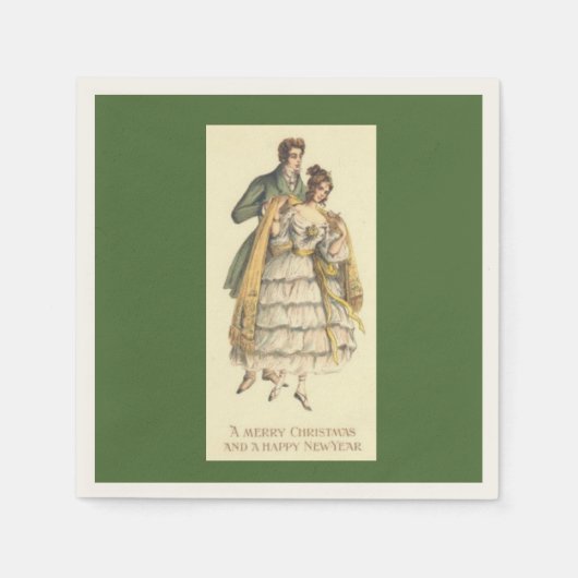 ビクトリアンクリスマスカップルヴィンテージホリデーナプキンズ スタンダードカクテルナプキン (正面)