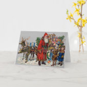 ビクトリアンクリスマスカードサンタのそり&こども カード (黄色い花)